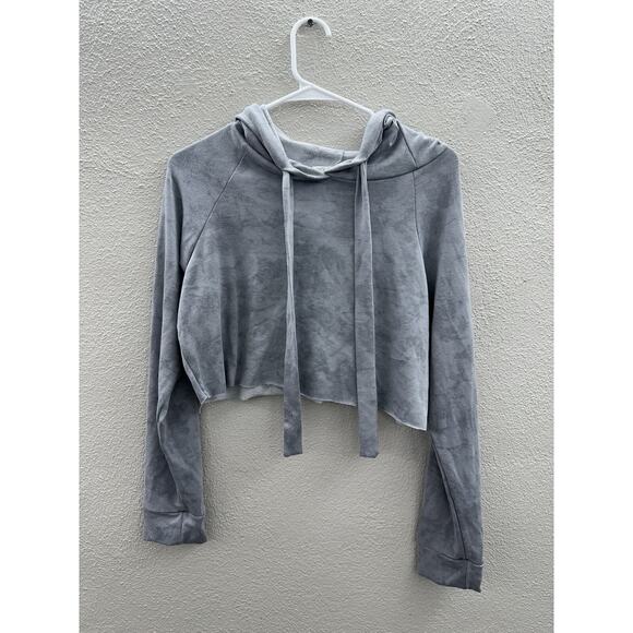 Quiet Storm Womens Sweatshirt Size Medium Gray Tye-Dye Pullover Hooded Cropped - Picture 1 of 14